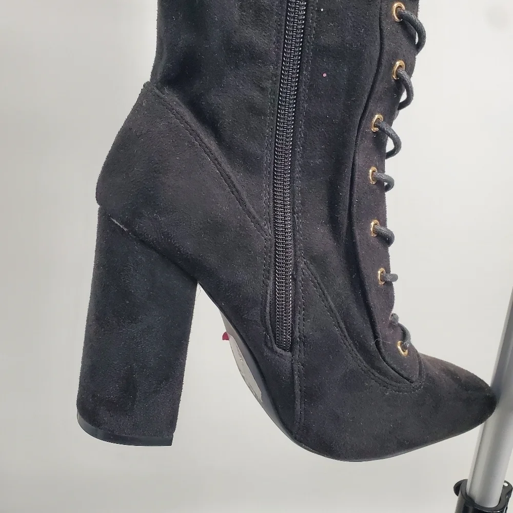 Shoedazzle Shoes Women 6.5 Janitha Lace Up Zip Up Boot Black